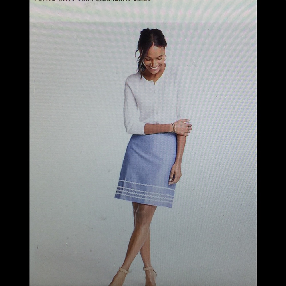 NWT Brand New Petite Wavy Trim Chambray Skirt